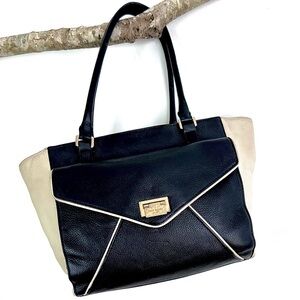 KATE SPADE Shoulder Bag Tote Carry On Commuter Bag Black Cream Gold